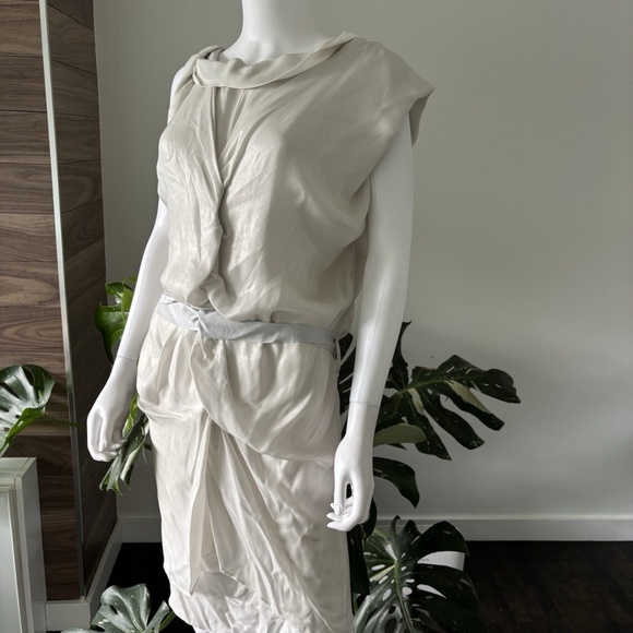 Sharon Wauchob Silk - Lurex Dress Belted NEW Sz 34 Women's Made in France❤️ - Picture 5 of 12